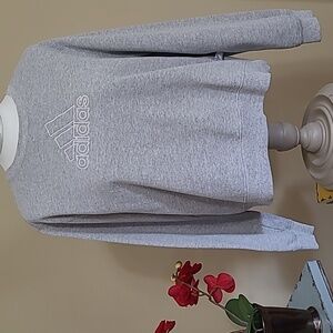 Adidas Sweatshirt Long Sleeve Heather Gray White Logo Size XL Cozy Pullover